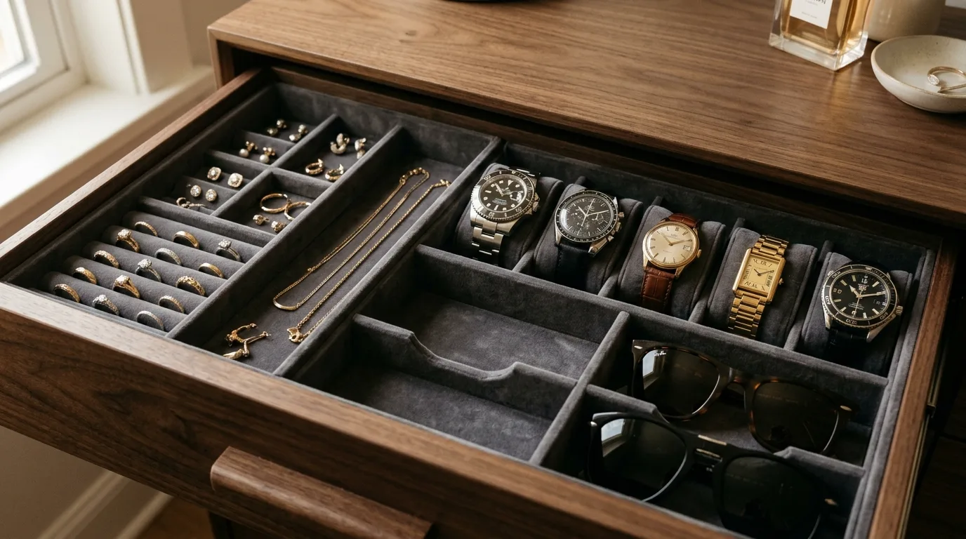 Give accessories their own organized inserts inspiration for a closet.